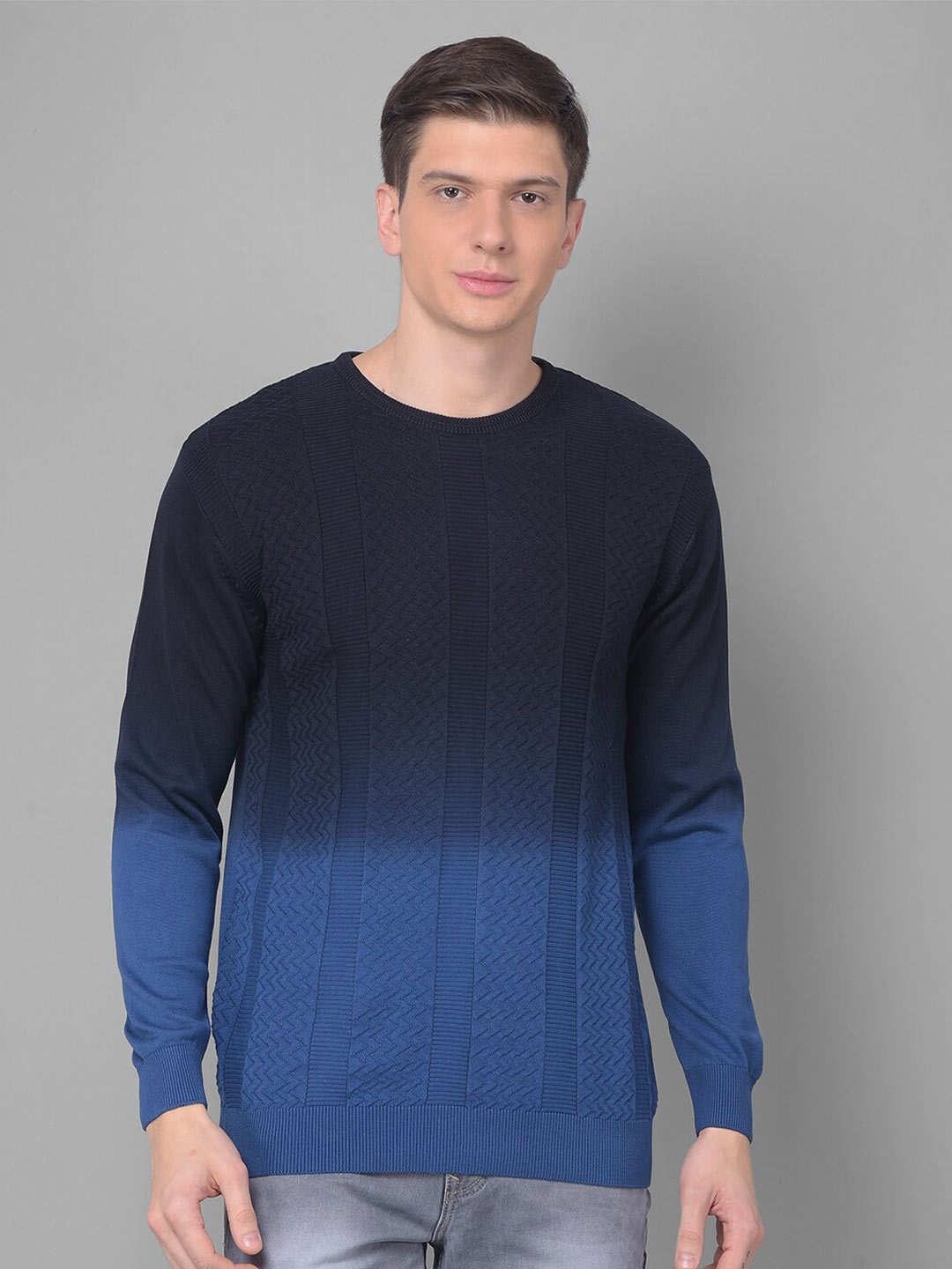 

COBB Colourblocked Round Neck Acrylic Pullover, Navy blue