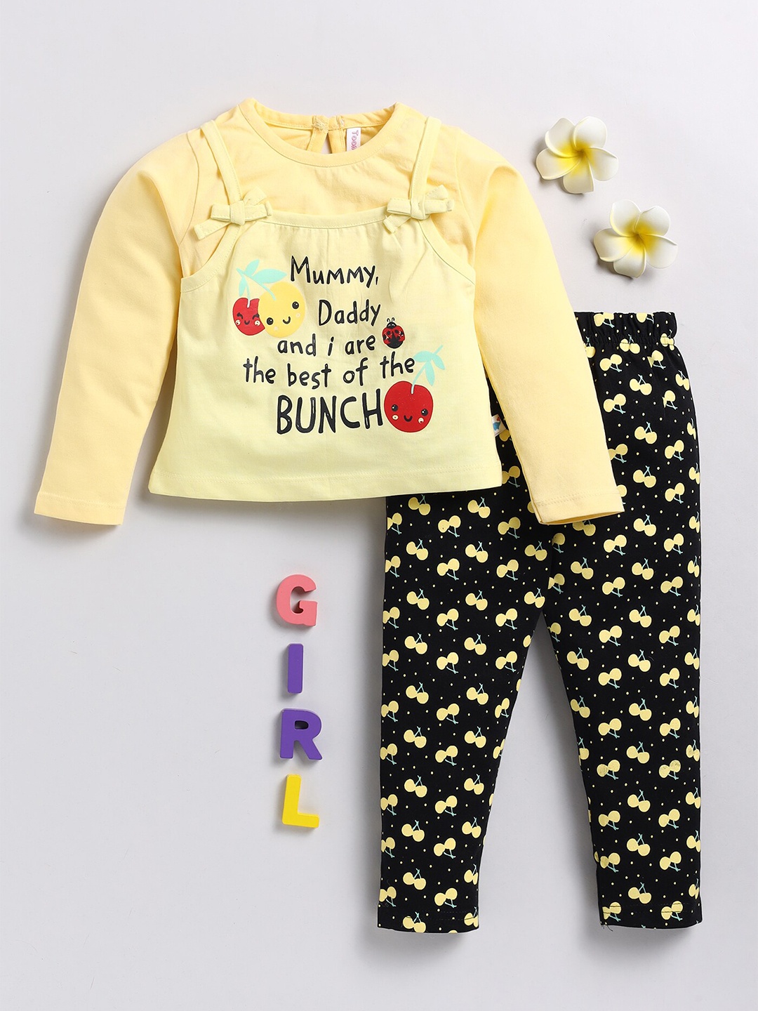 

Toonyport Girls Printed Pure Cotton Top With Trousers, Yellow