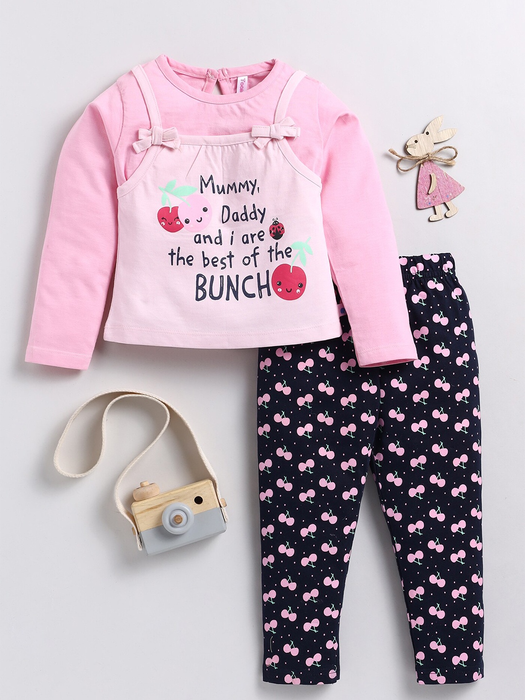 

Toonyport Infant Girls Printed Pure Cotton Top With Trousers, Pink