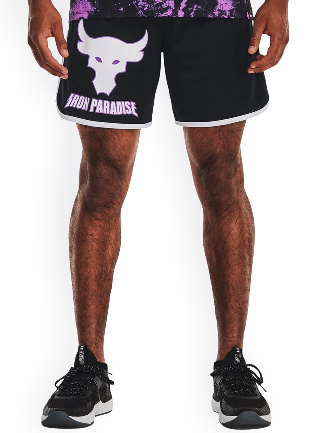 

UNDER ARMOUR Men Project Rock Disrupt Mesh Graphic Printed Loose-Fit Sports Shorts, Black