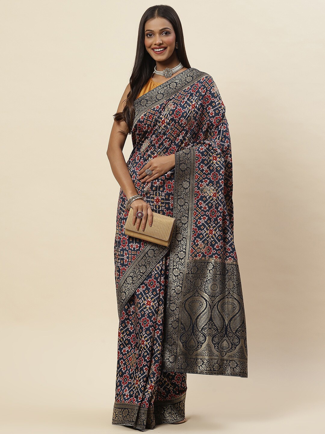 

Meena Bazaar Ethnic Motifs Woven Design Zari Art Silk Saree, Blue