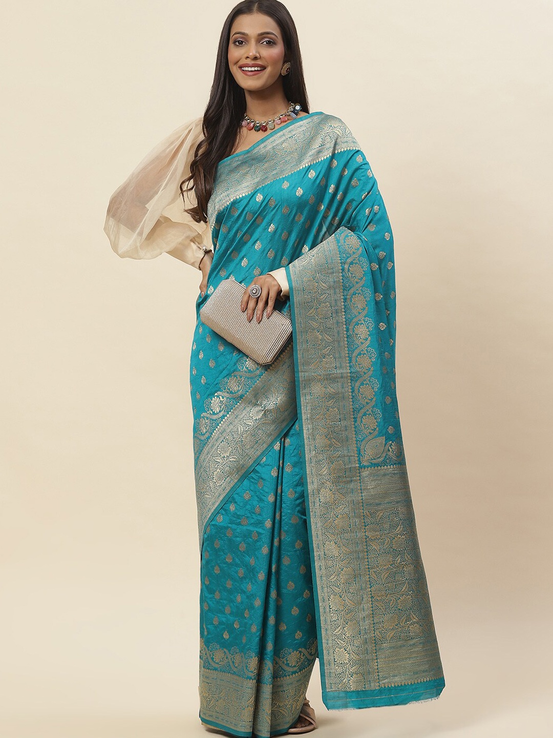

Meena Bazaar Ethnic Motifs Woven Design Saree, Blue