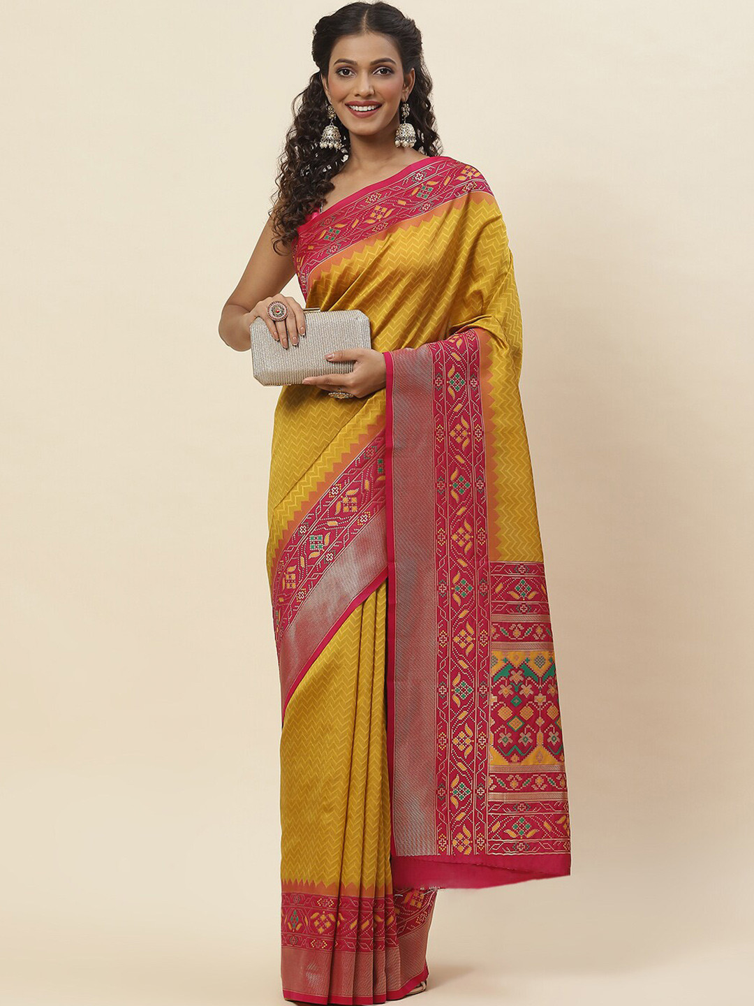 

Meena Bazaar Woven Designed Zari Saree, Mustard