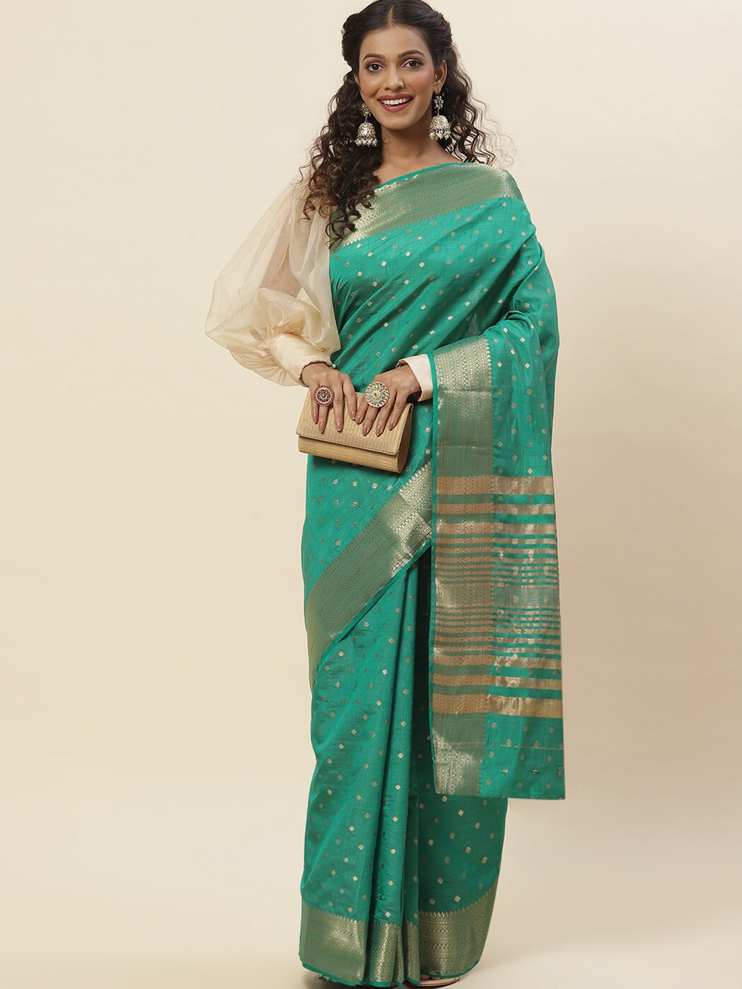 

Meena Bazaar Woven Design Zari Art Silk Saree, Green