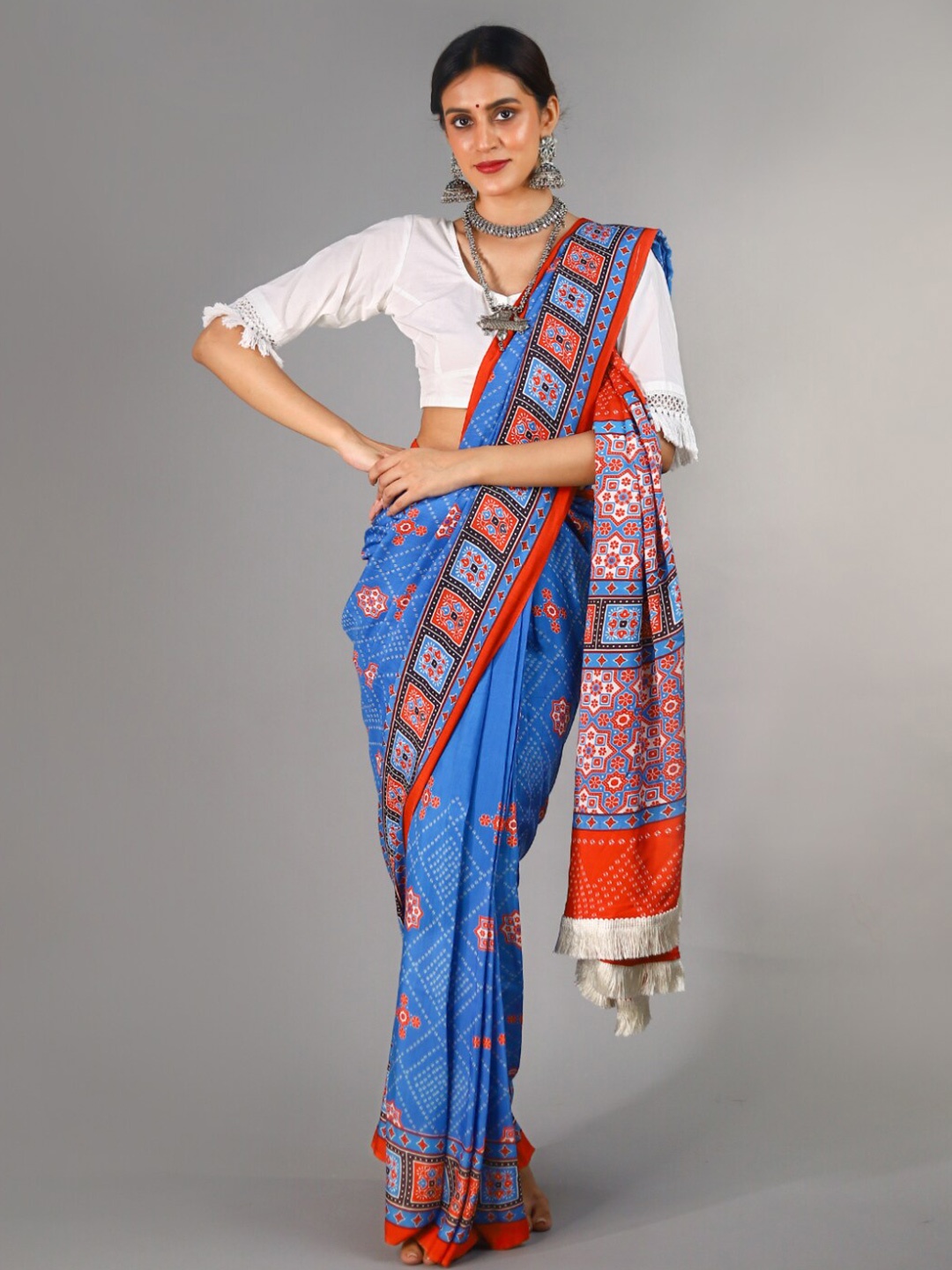 

BUTA BUTI Pure Cotton Bandhani Saree, Blue