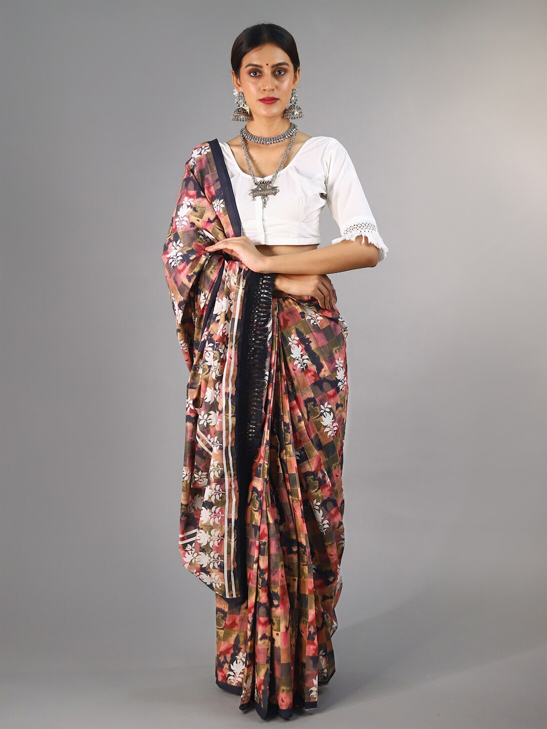 

BUTA BUTI Floral Printed Pure Cotton Saree, Pink
