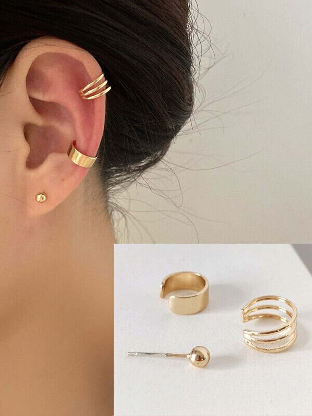 

VAGHBHATT Set Of 3 Gold Plated Ear Cuff Earrings