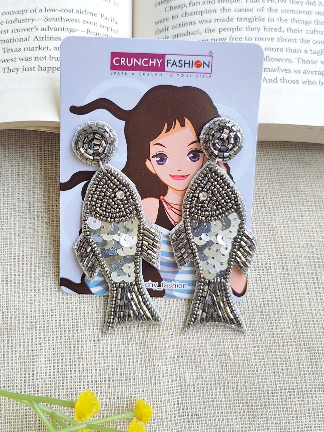 

Crunchy Fashion Oh My Fish Quirky Drop Earrings, Grey