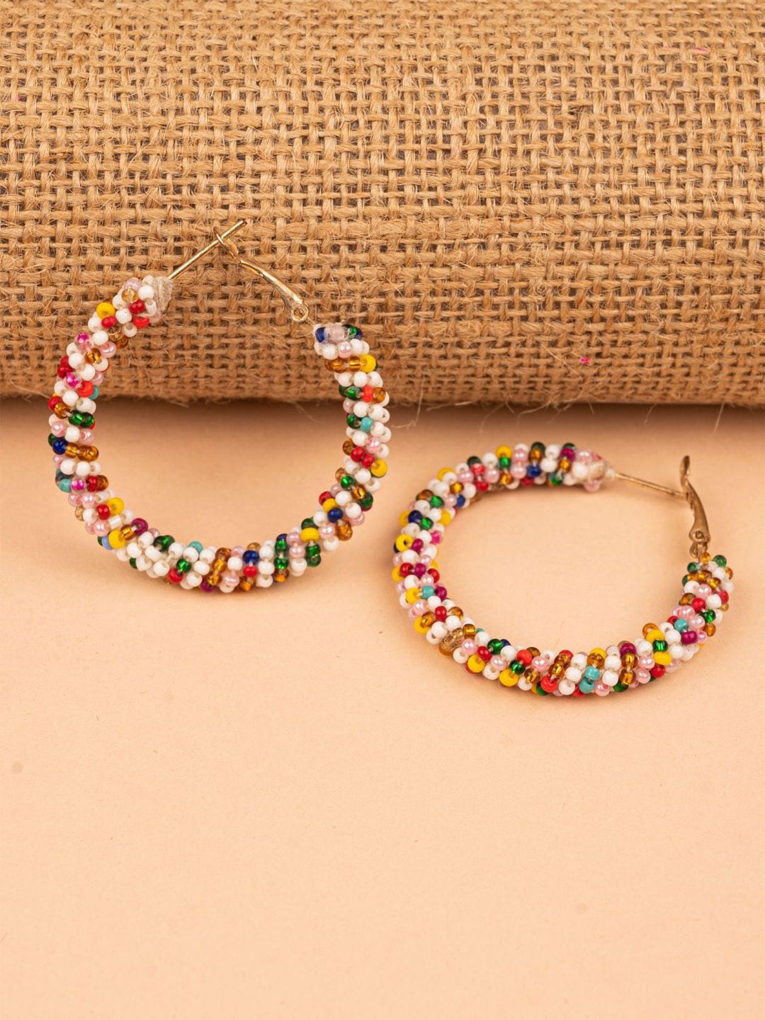 

Crunchy Fashion Gold-Plated Beaded Circular Hoop Earrings