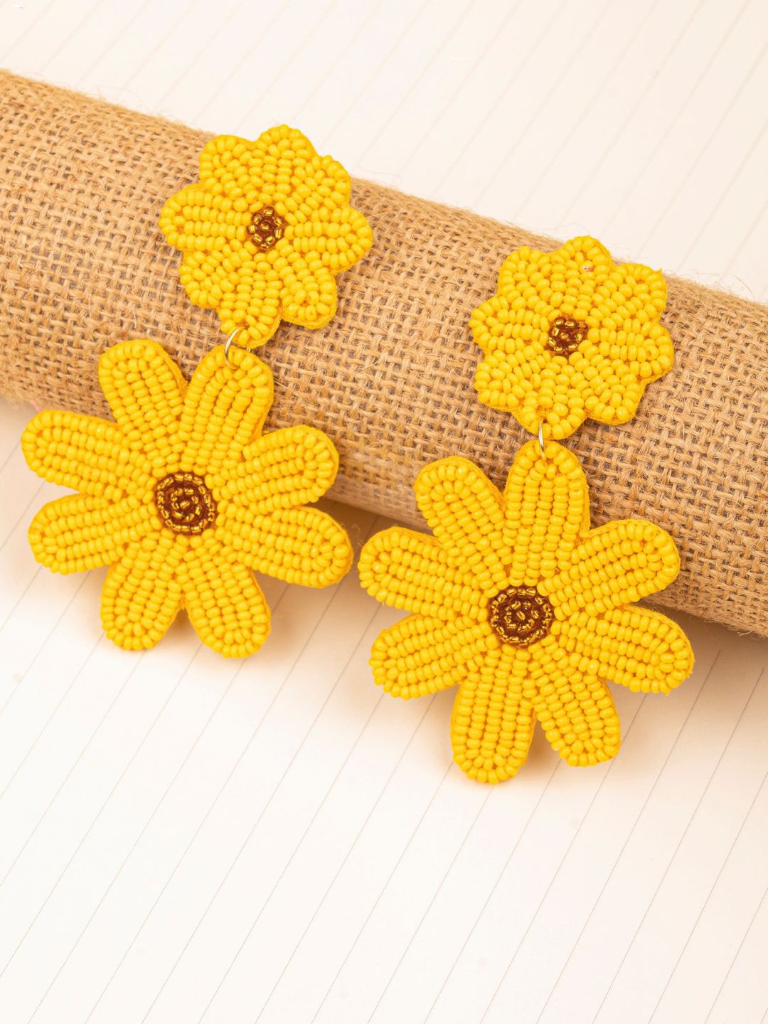 

Crunchy Fashion Beaded Flower Drop Earrings, Yellow