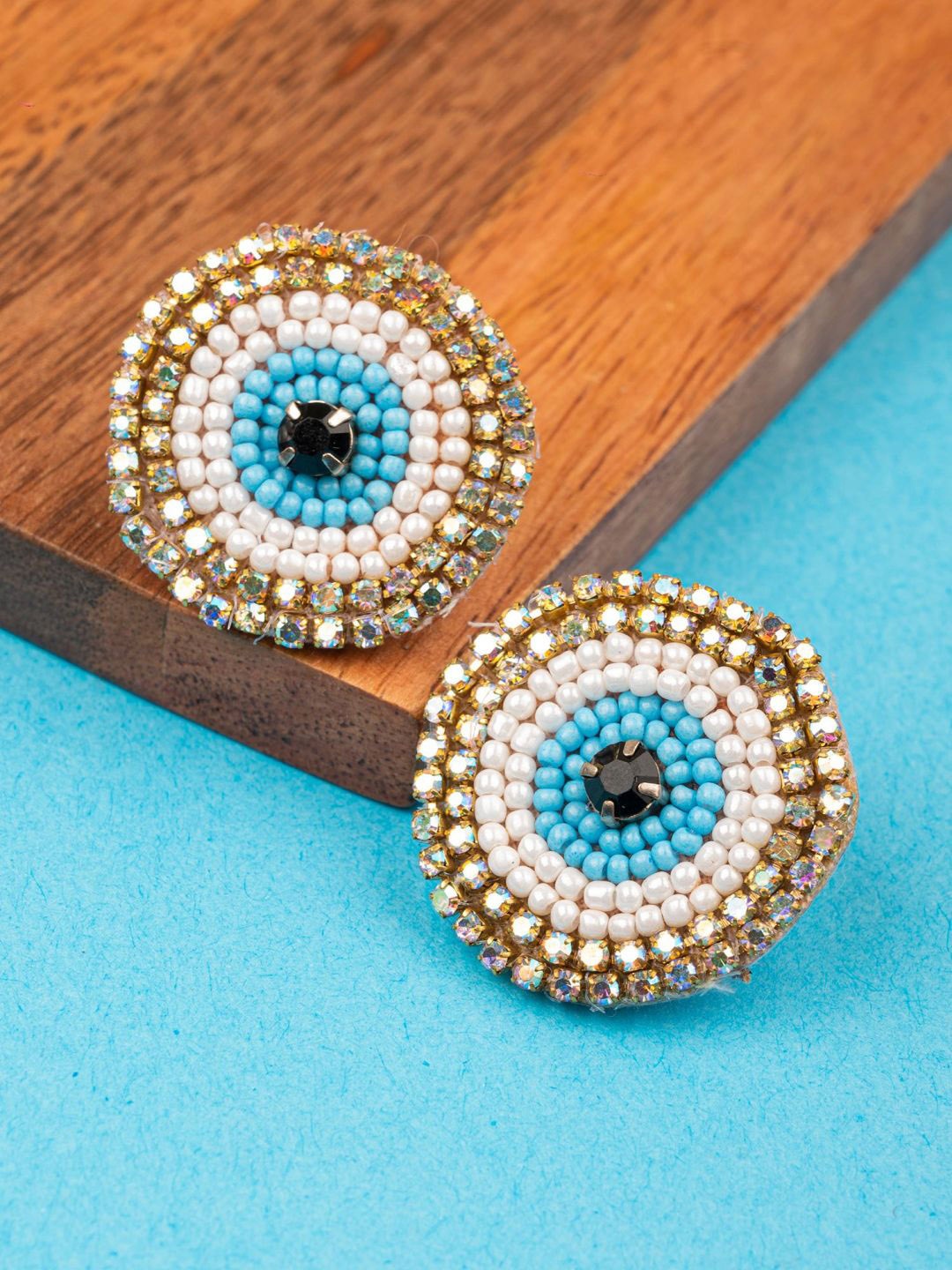 

Crunchy Fashion Evil Eye Beaded Circular Studs Earrings, Blue