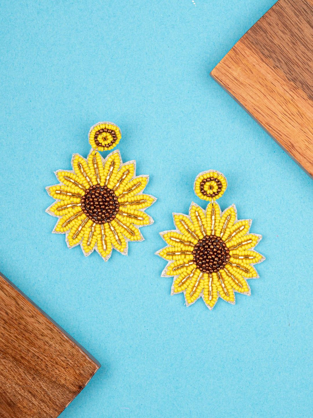 

Crunchy Fashion Beaded Sunflower Drop Earrings, Yellow