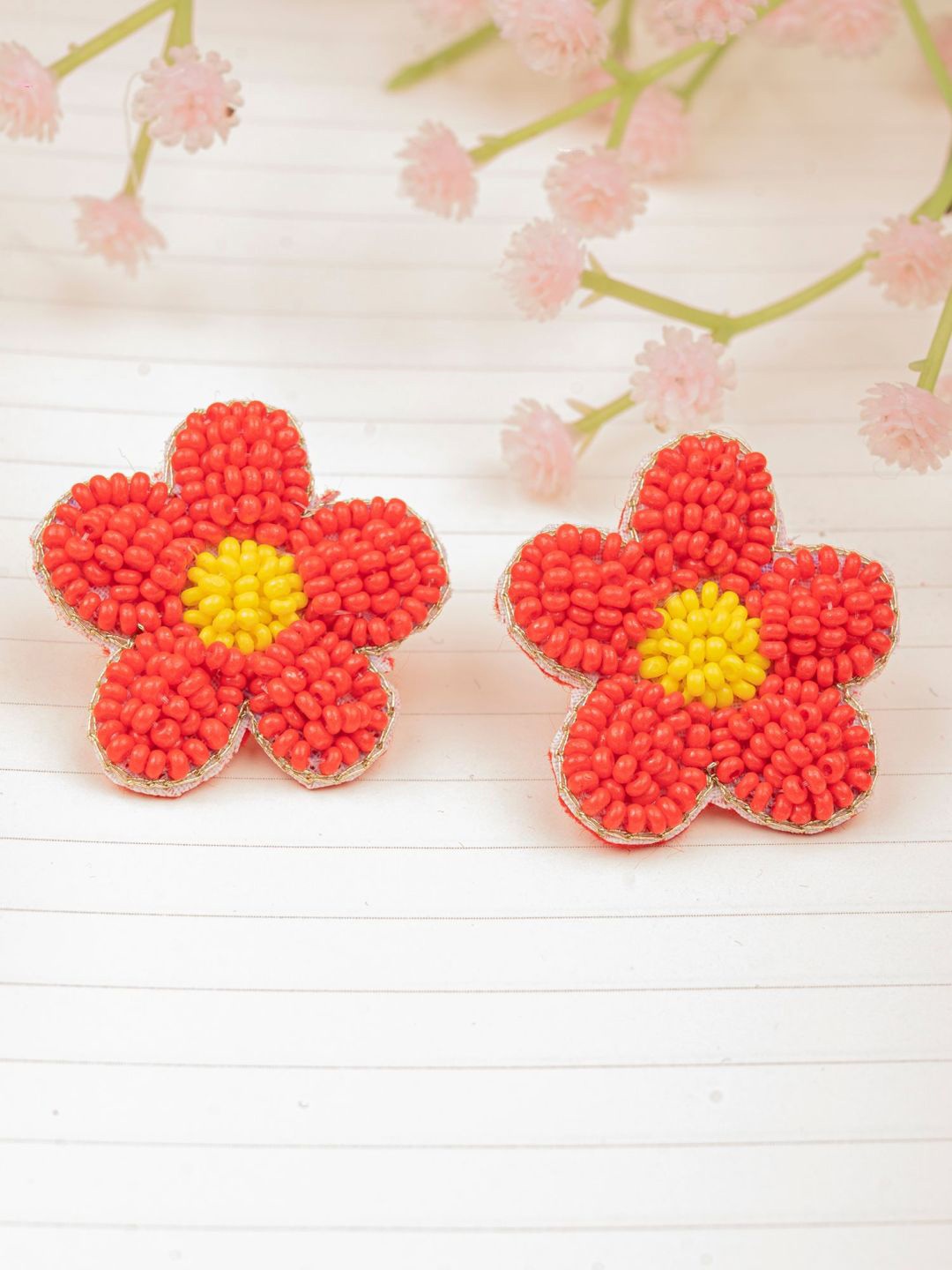 

Crunchy Fashion Beaded Floral Studs Earrings, Red