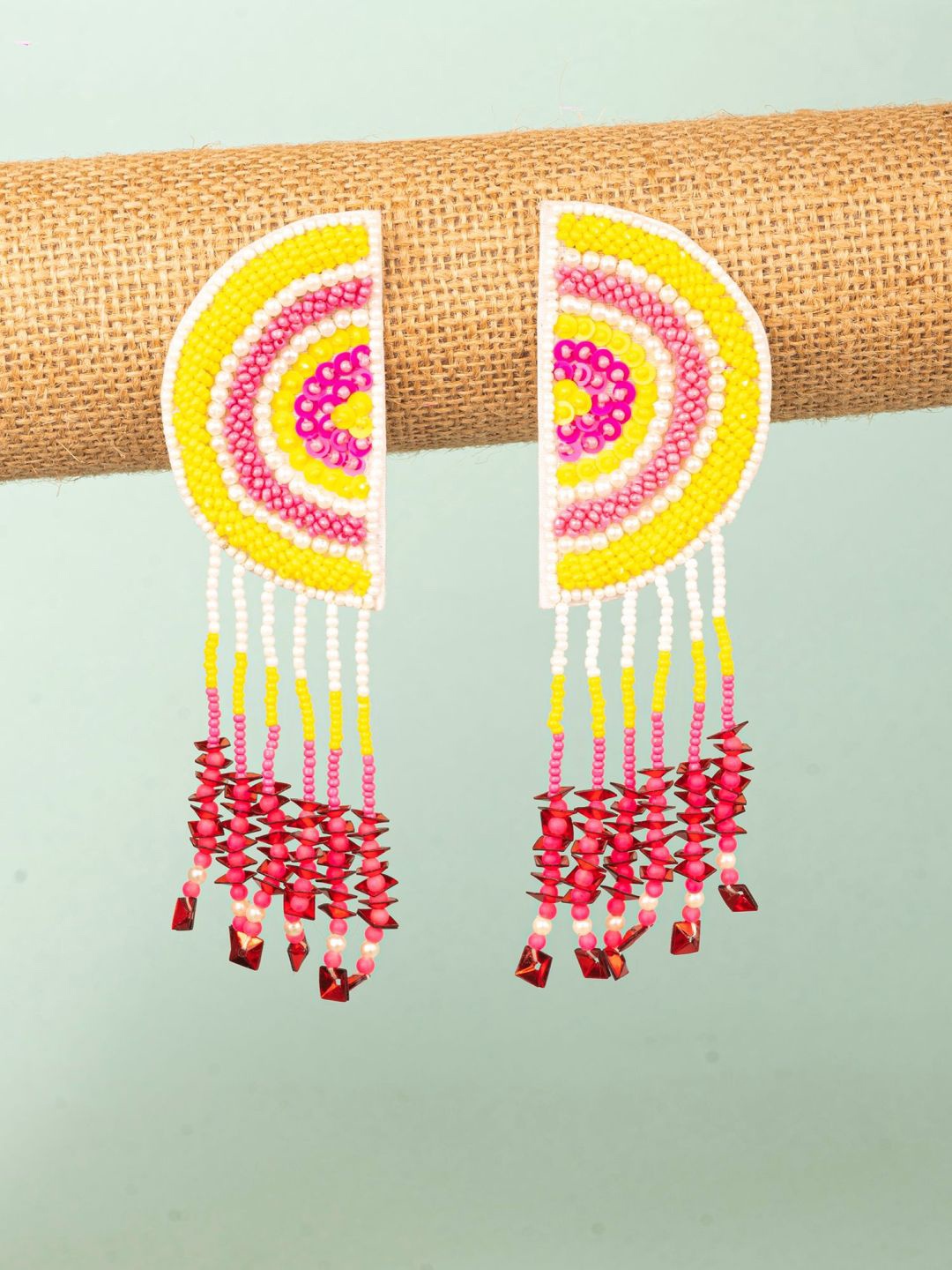 

Crunchy Fashion Beaded Quirky Drop Earrings, Yellow