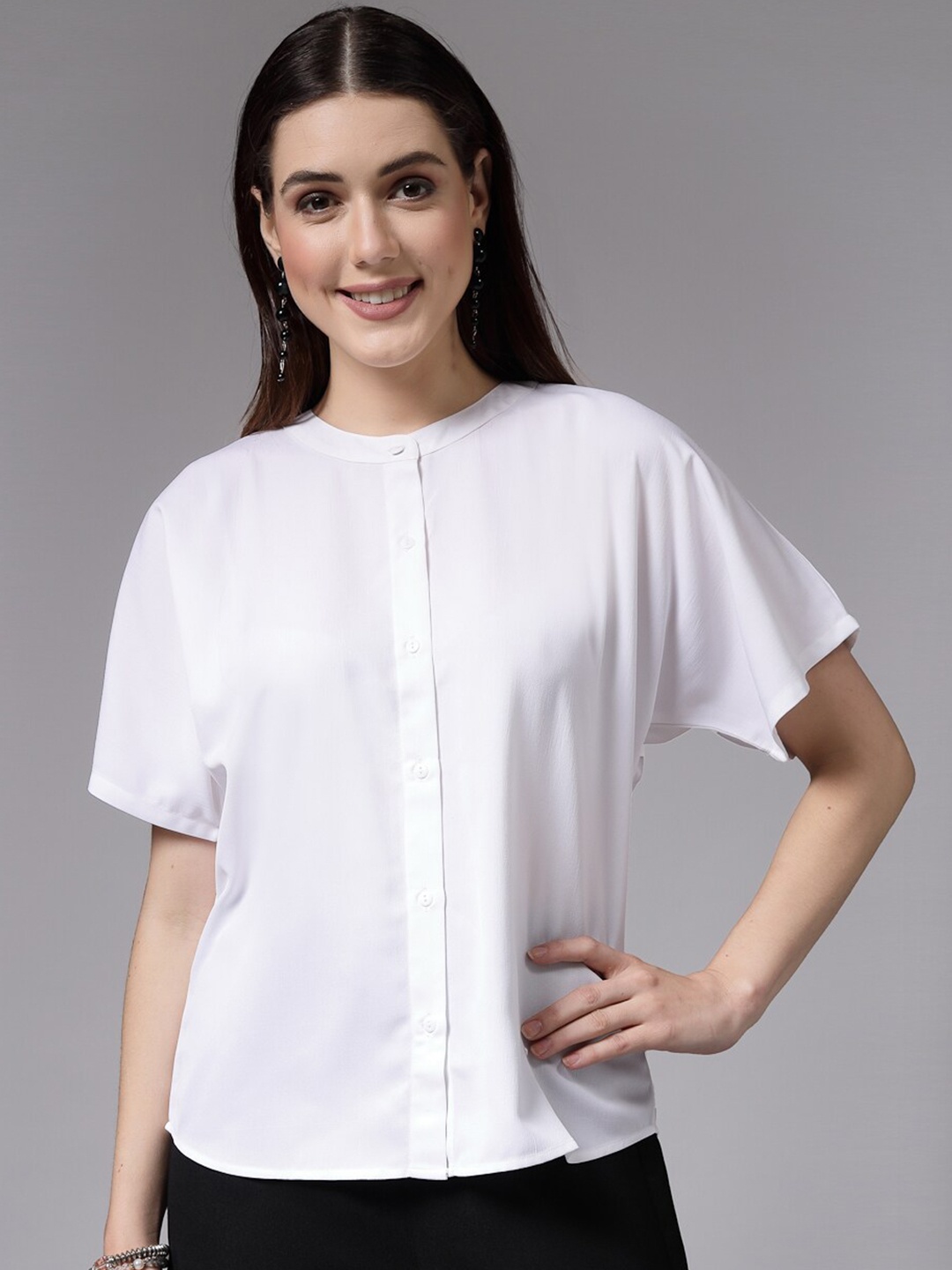 

Style Quotient Classic Band Collar Casual Shirt, White
