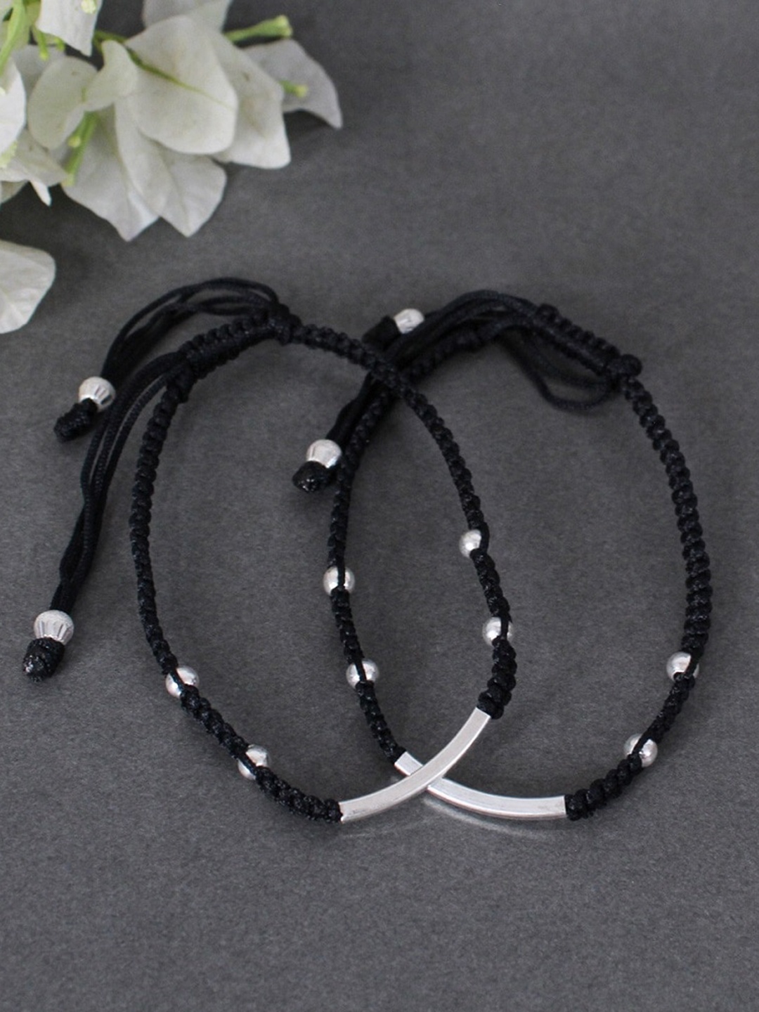 

BeAbhika Set Of 2 Beaded Adjustable Anklets, Black