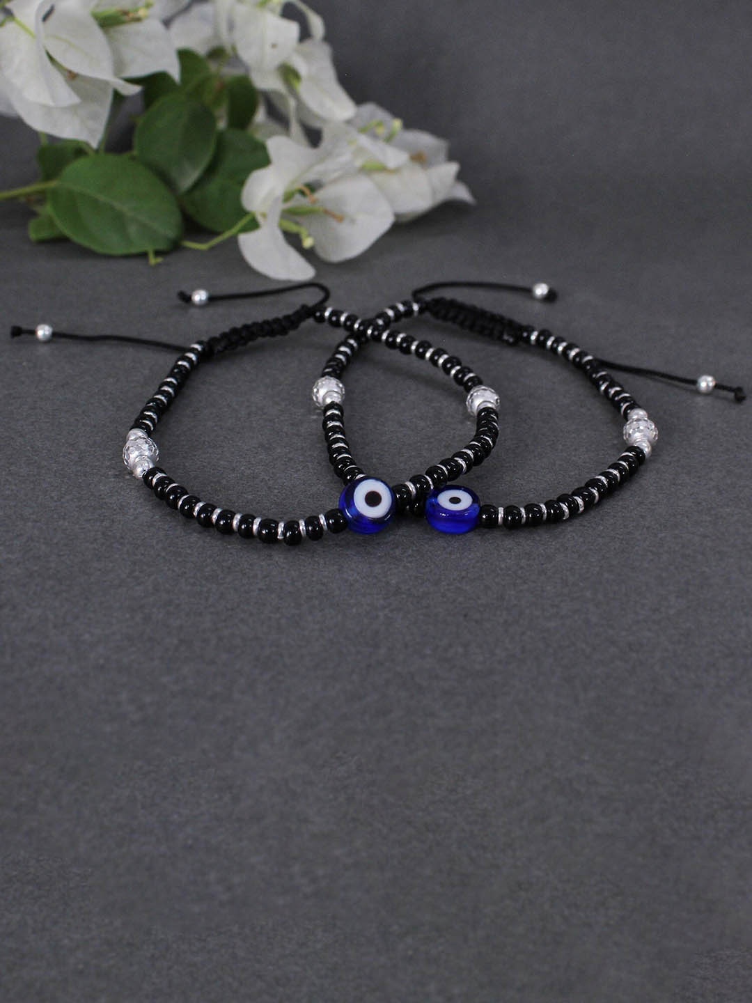 

BeAbhika Set Of 2 Adjustable Anklets, Black