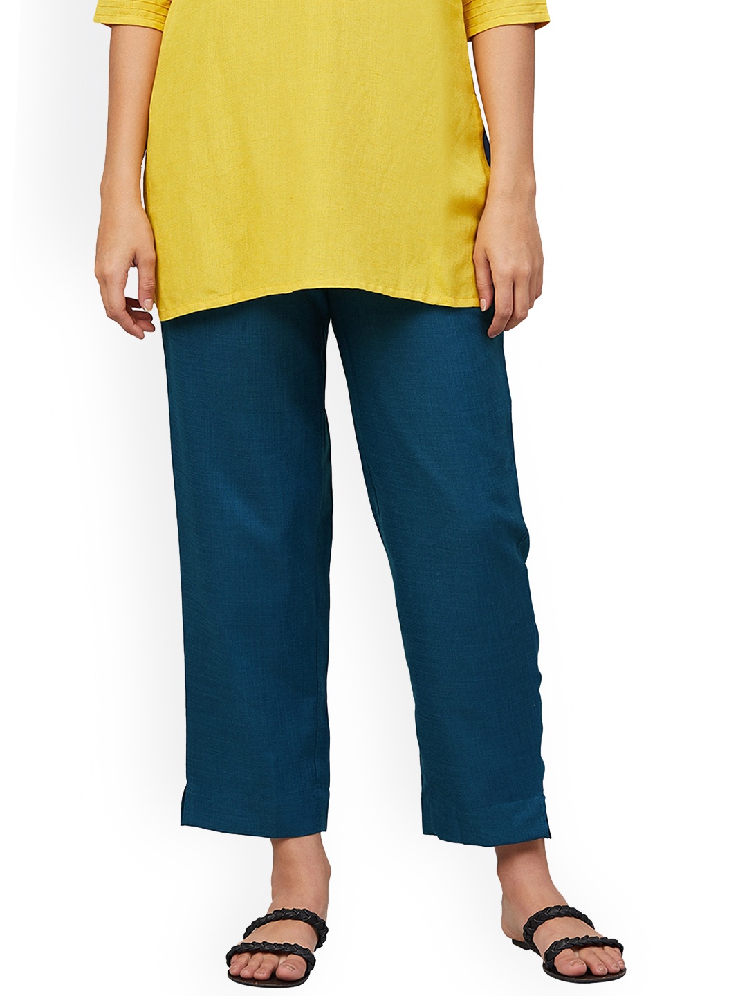 

Chemistry Women Tapered Fit High-Rise Cotton Ethnic Trousers, Navy blue