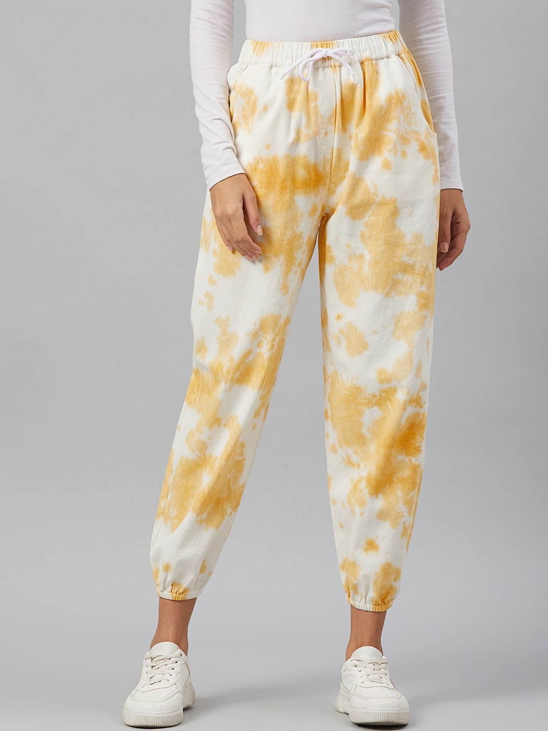 

Chemistry Women Tie & Dye Loose Fit Mid-Rise Cotton Joggers, Yellow