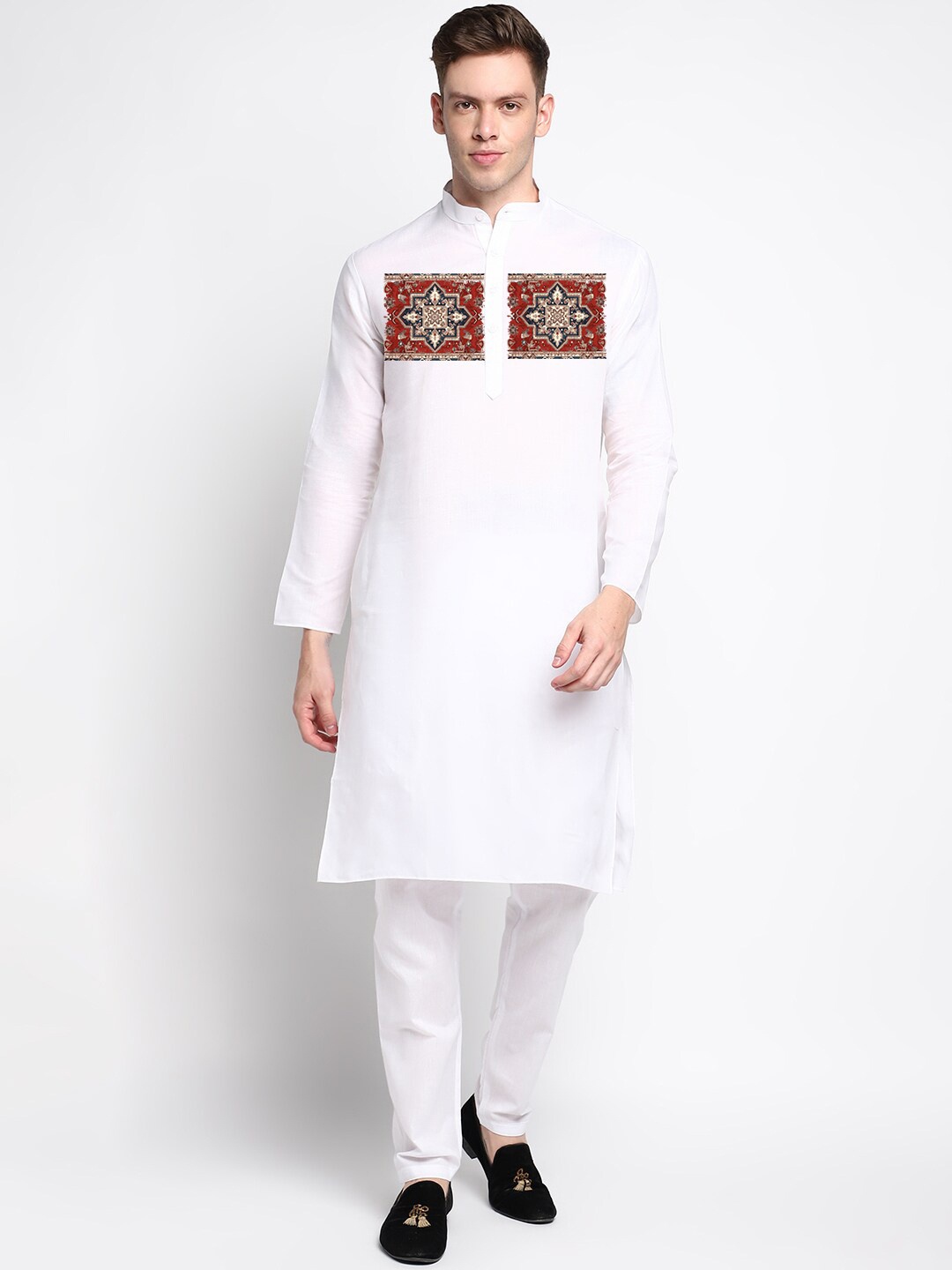 

DEVOILER Ethnic Motifs Printed Regular White Romance Kurta With Pyjama