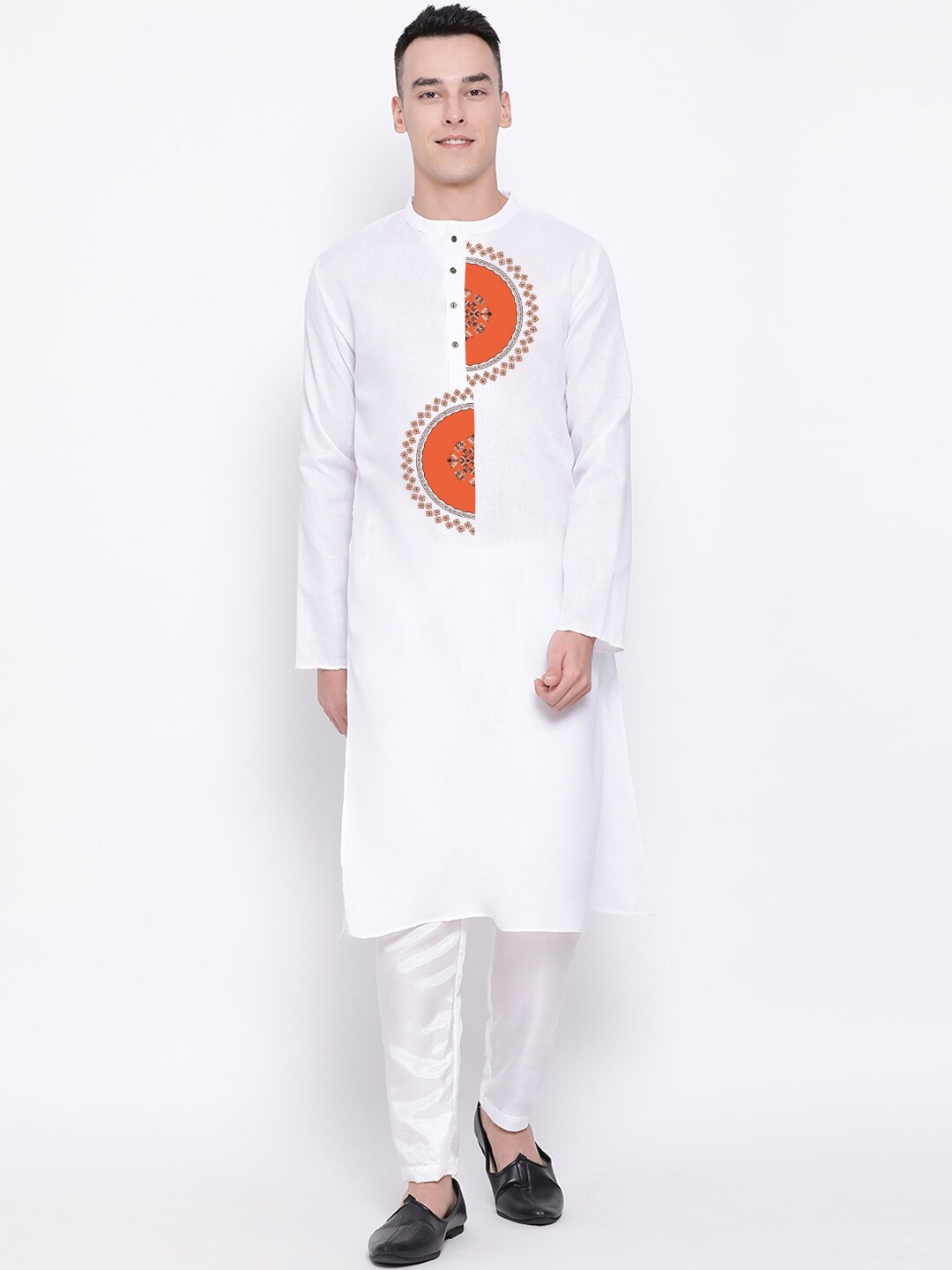 

DEVOILER Ethnic Motifs Printed Mandarin Collar Kurta With Pyjamas, White