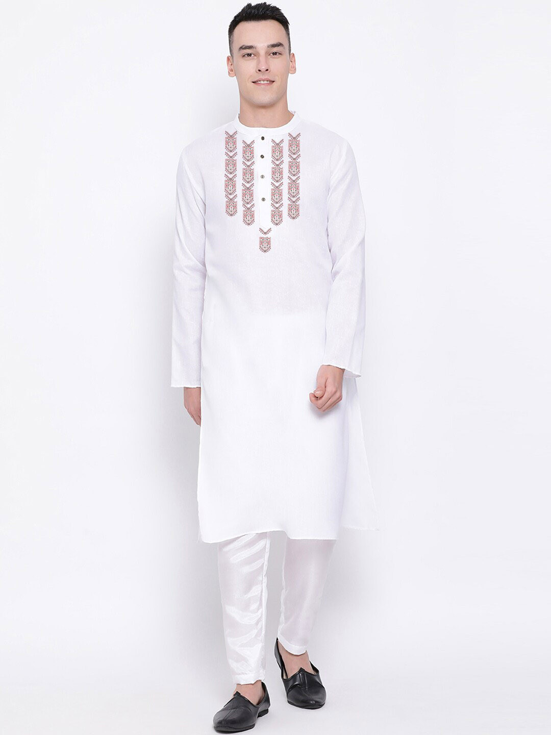 

DEVOILER Ethnic Motifs Yoke Design Straight Kurta With Pyjamas, White