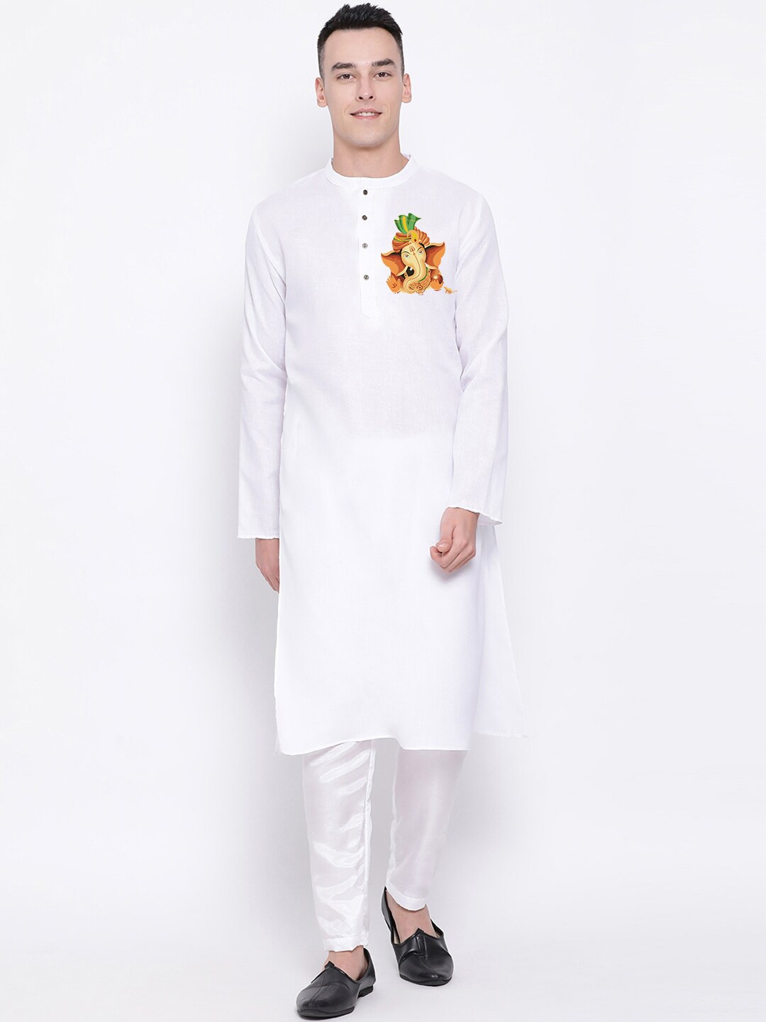 

DEVOILER Lord Ganesha Printed Regular Kurta with Pyjamas, White