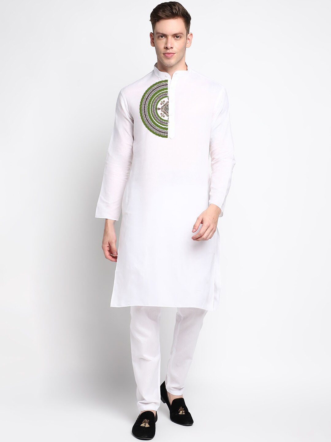 

DEVOILER Ethnic Motifs Printed Kurta with Pyjamas, White
