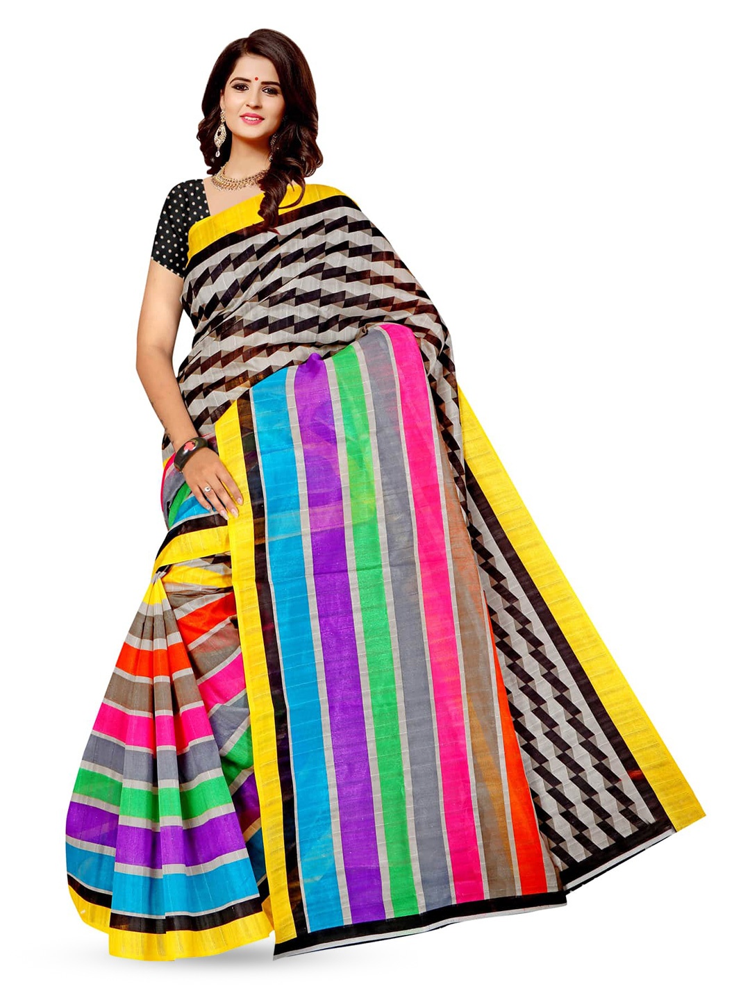 

KALINI Striped Banarasi Saree, Black