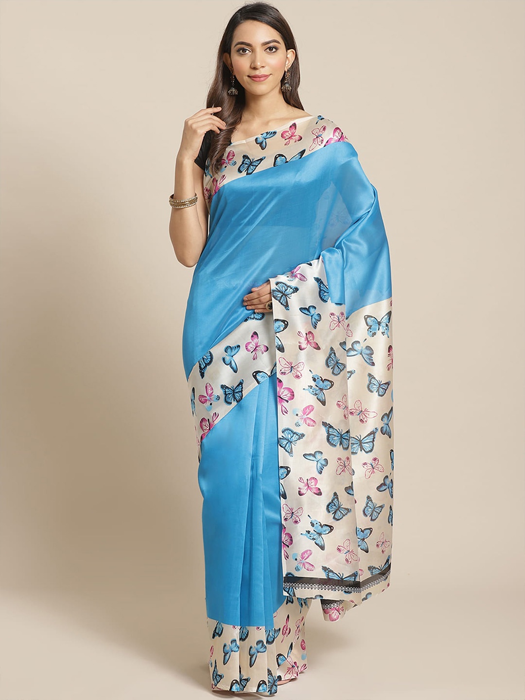 

KALINI Quirky Printed Border Banarasi Saree, Blue