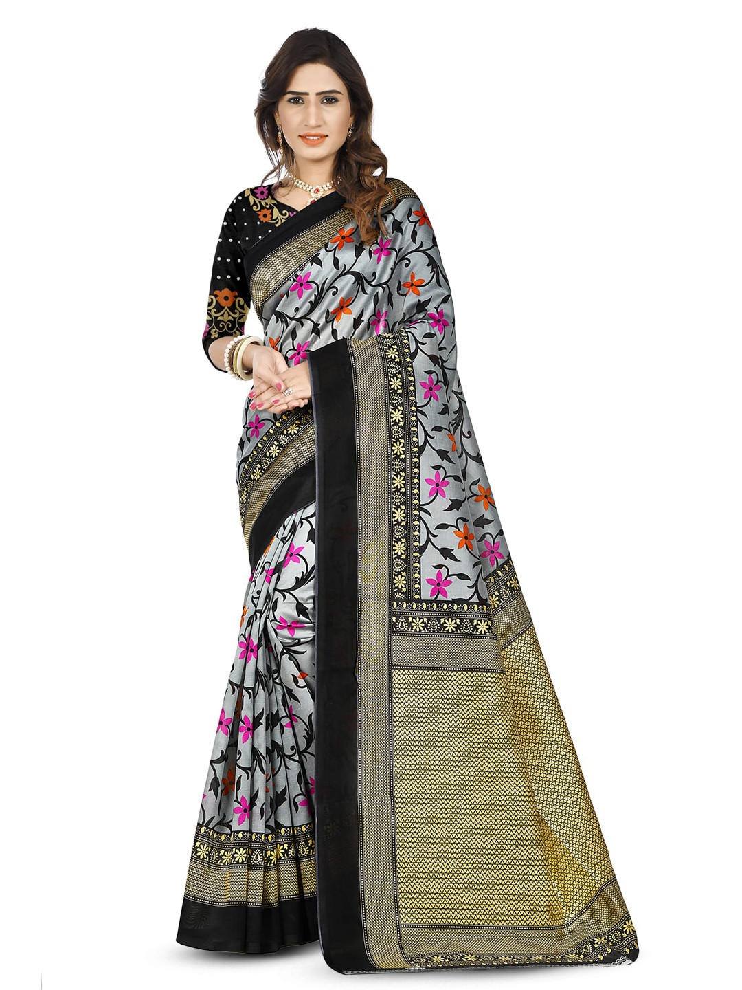 

KALINI Floral Printed Saree, Grey