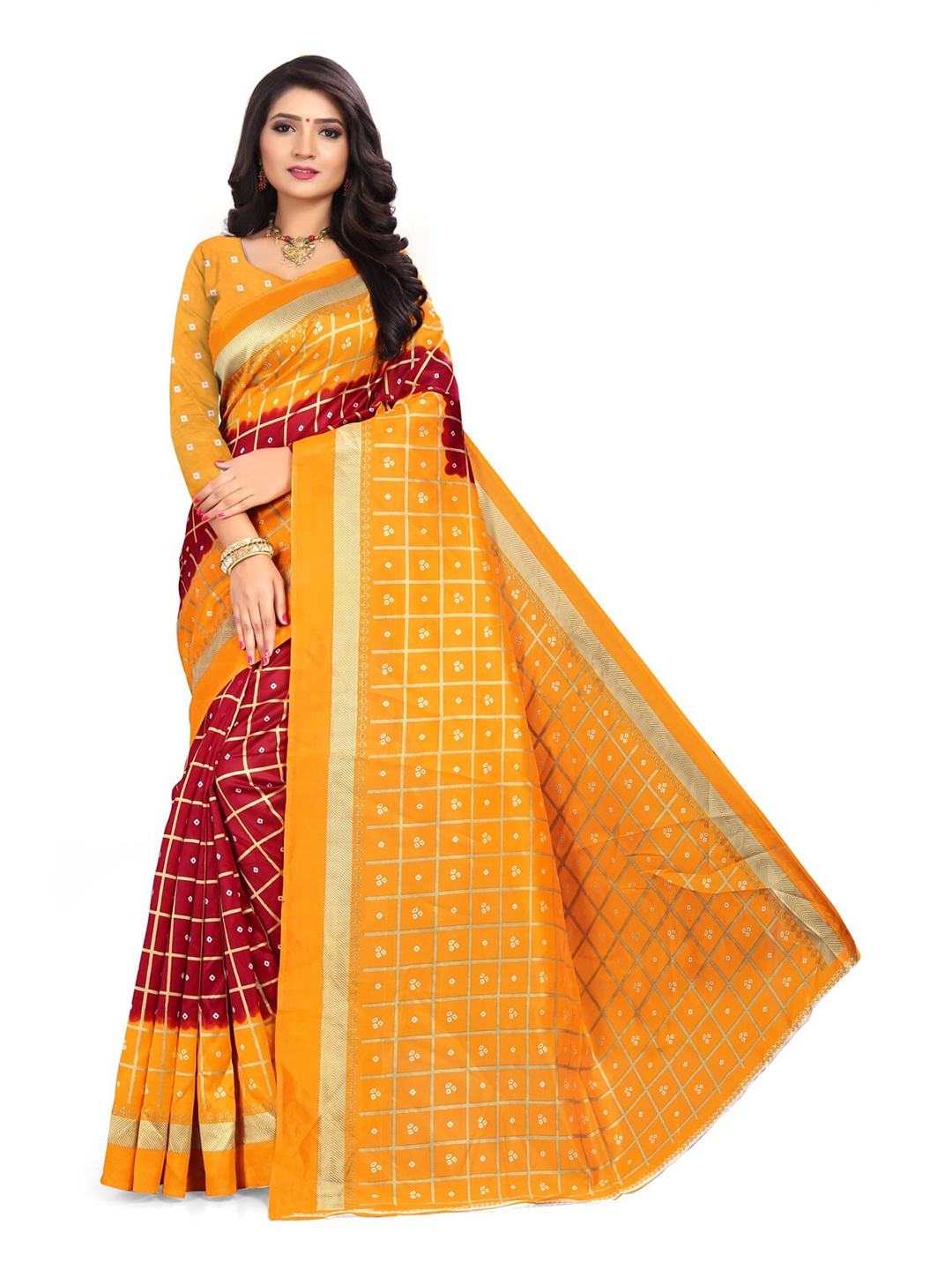 

KALINI Checked Saree, Red