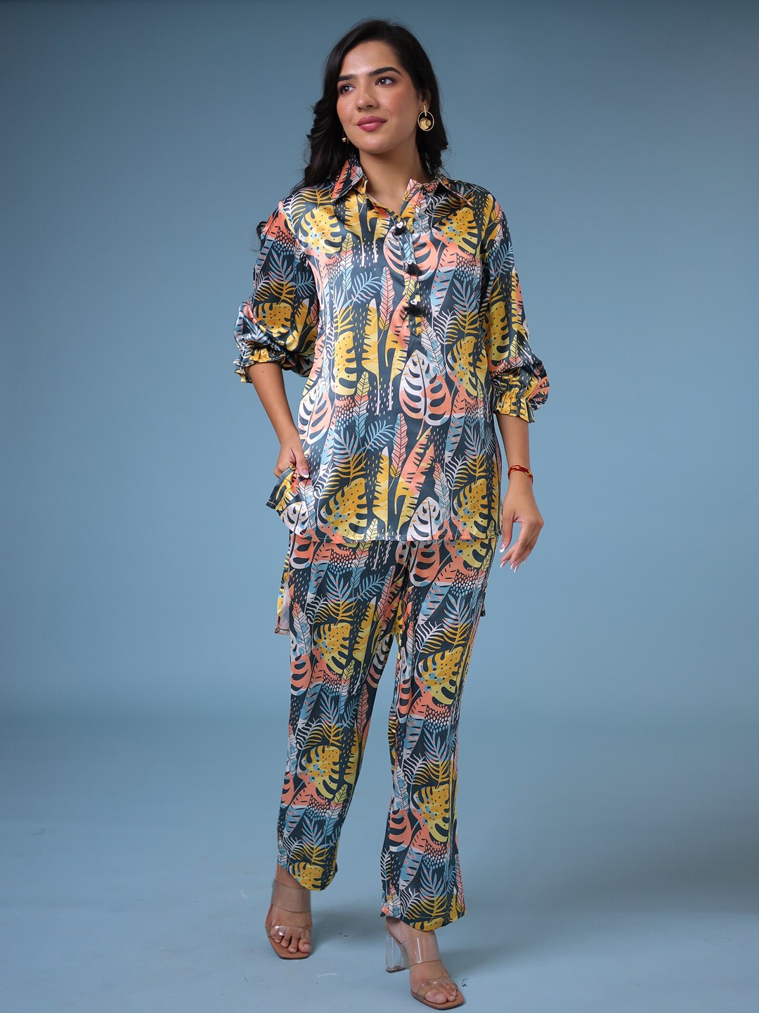 

ZARI Tropical Printed Straight Kurta With Trouser, Teal