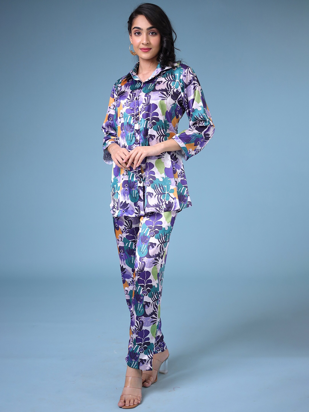

ZARI Abstract Printed Shirt With Trousers, Purple