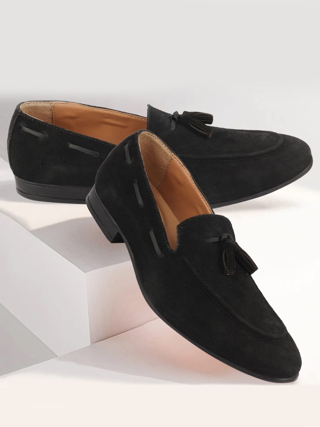

FAUSTO Men Suede Lightweight Tassel Loafers, Black