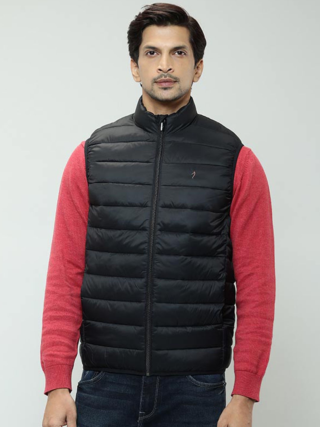 

Indian Terrain Mock Collar Long Sleeves Pure Nylon Puffer Jacket, Black