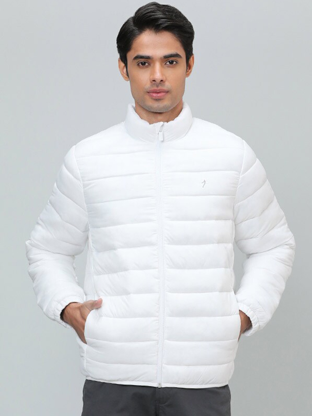 

Indian Terrain Mock Collar Long Sleeves Pure Nylon Puffer Jacket, White