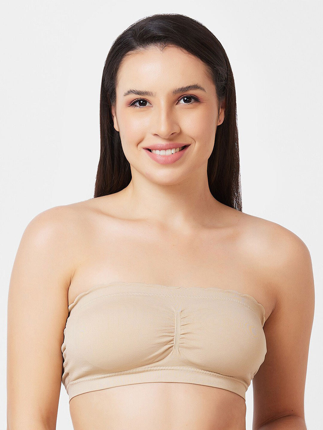 

FashionRack Half Coverage Lightly Padded Cotton Bandeau Bra, Beige