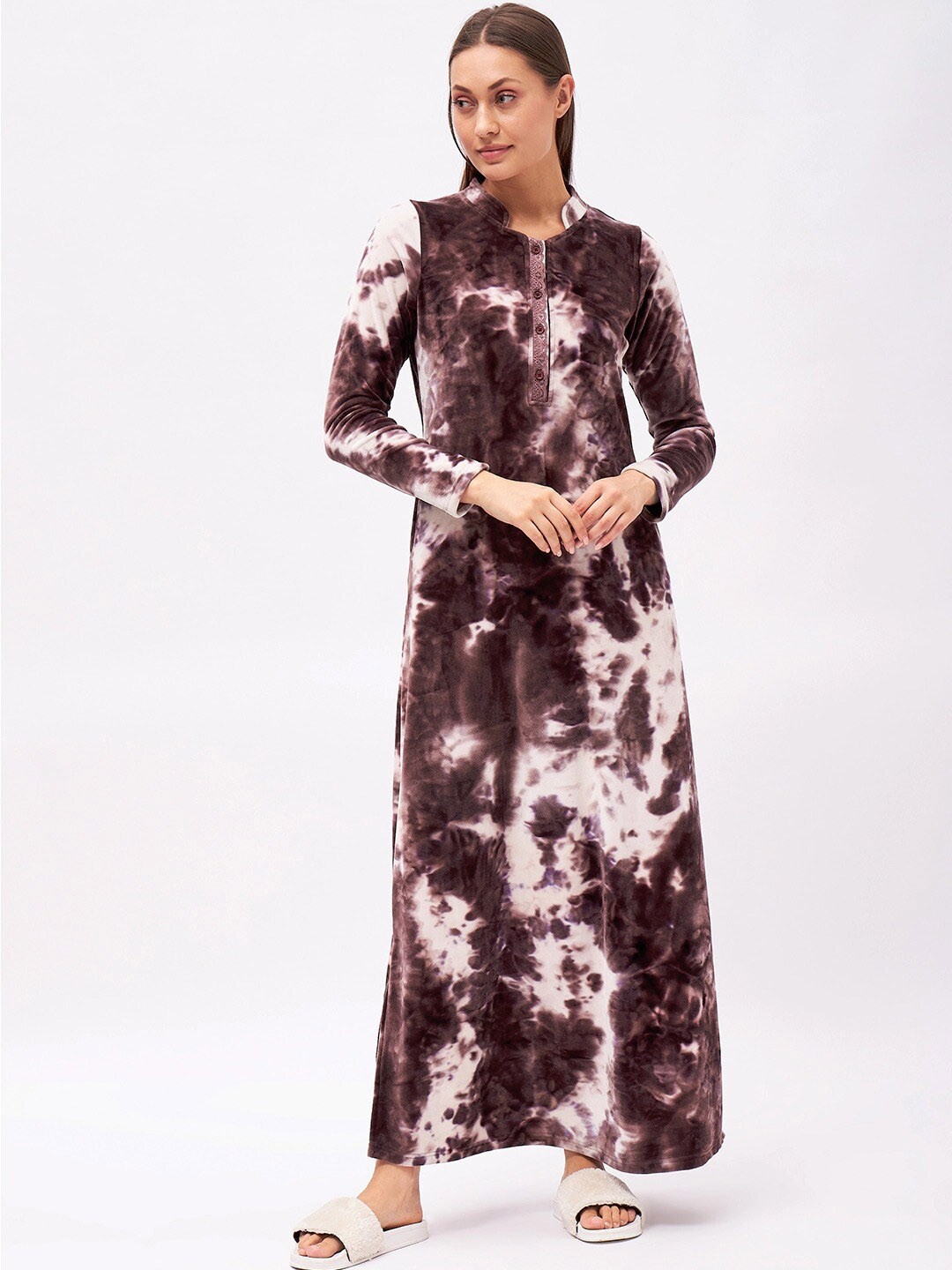 

Sweet Dreams Purple Tie and Dye Mandarin Collar Maxi Nightdress