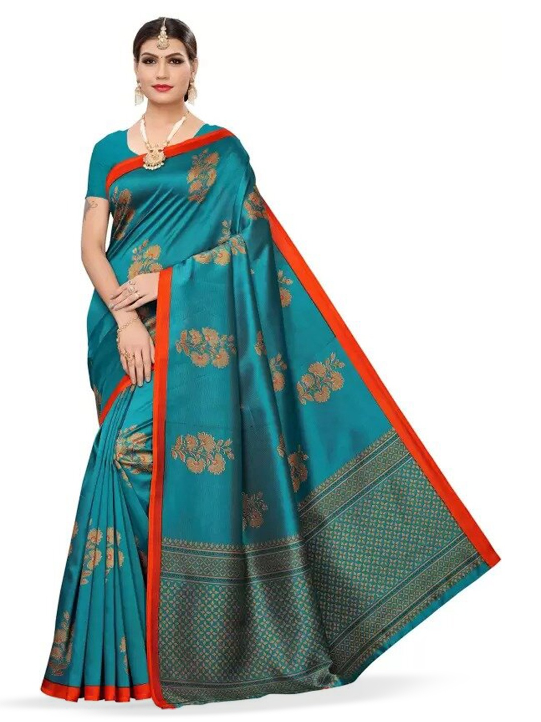 

Mitera Floral Printed Banarasi Saree, Blue
