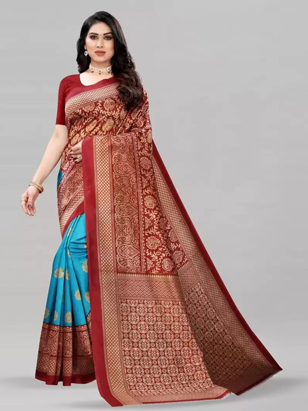 

Mitera Ethnic Motifs Printed Art Silk Banarasi Saree, Red
