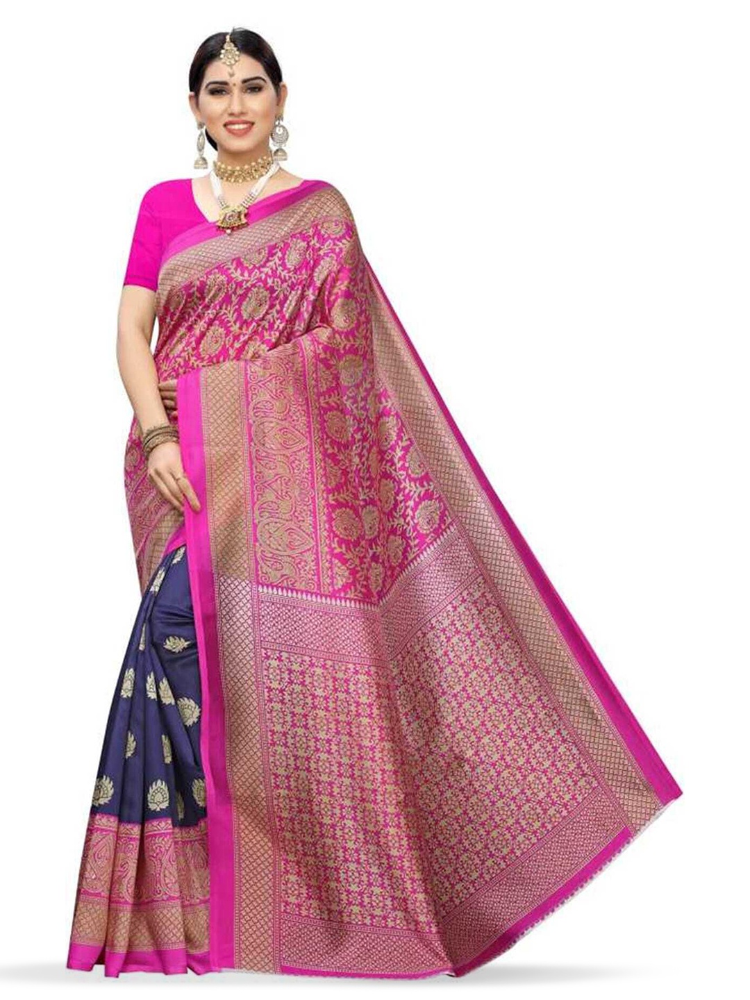 

Mitera Ethnic Motifs Printed Art Silk Banarasi Saree, Blue