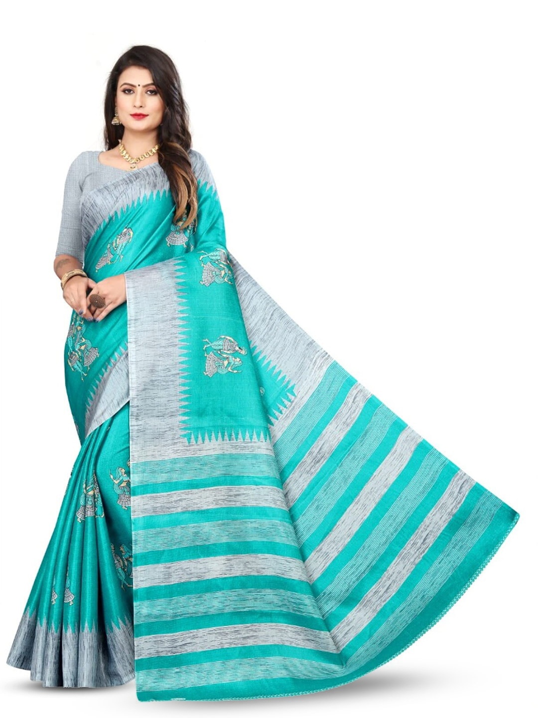 

Mitera Blue Ethnic Motifs Printed Saree