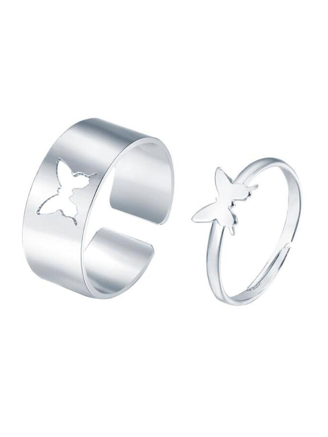 

Lyla Set Of 2 Adjustable Finger Ring, Silver