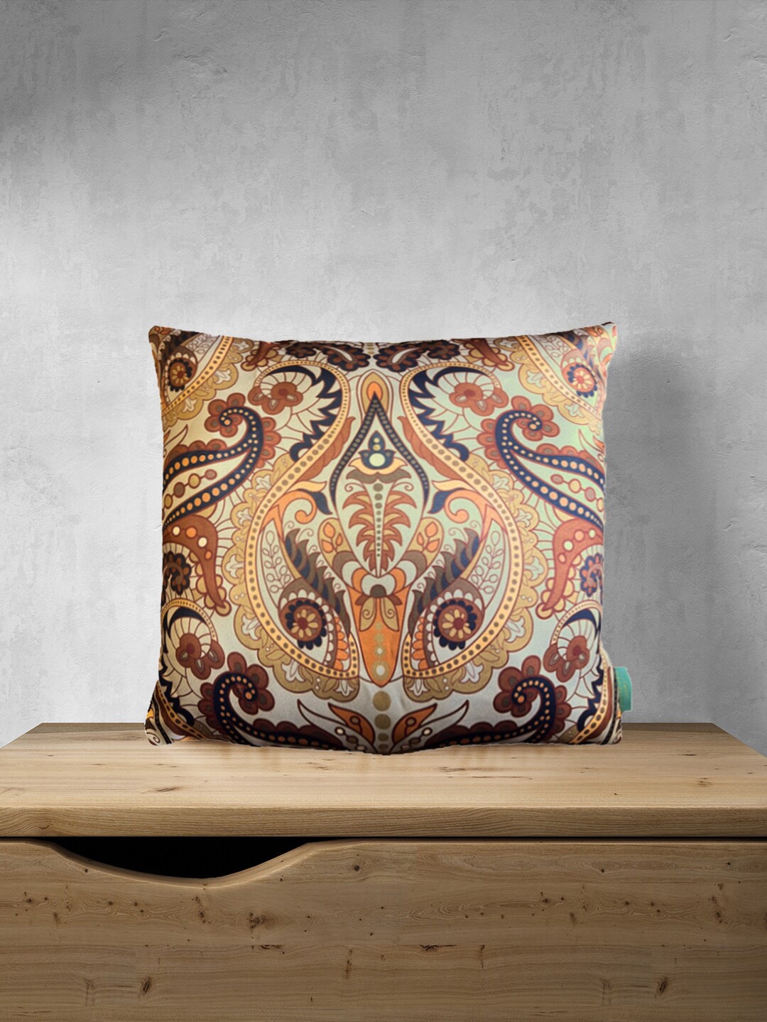 

Tasseled Home Yellow & Brown Ethnic Motifs Satin Square Cushion Cover