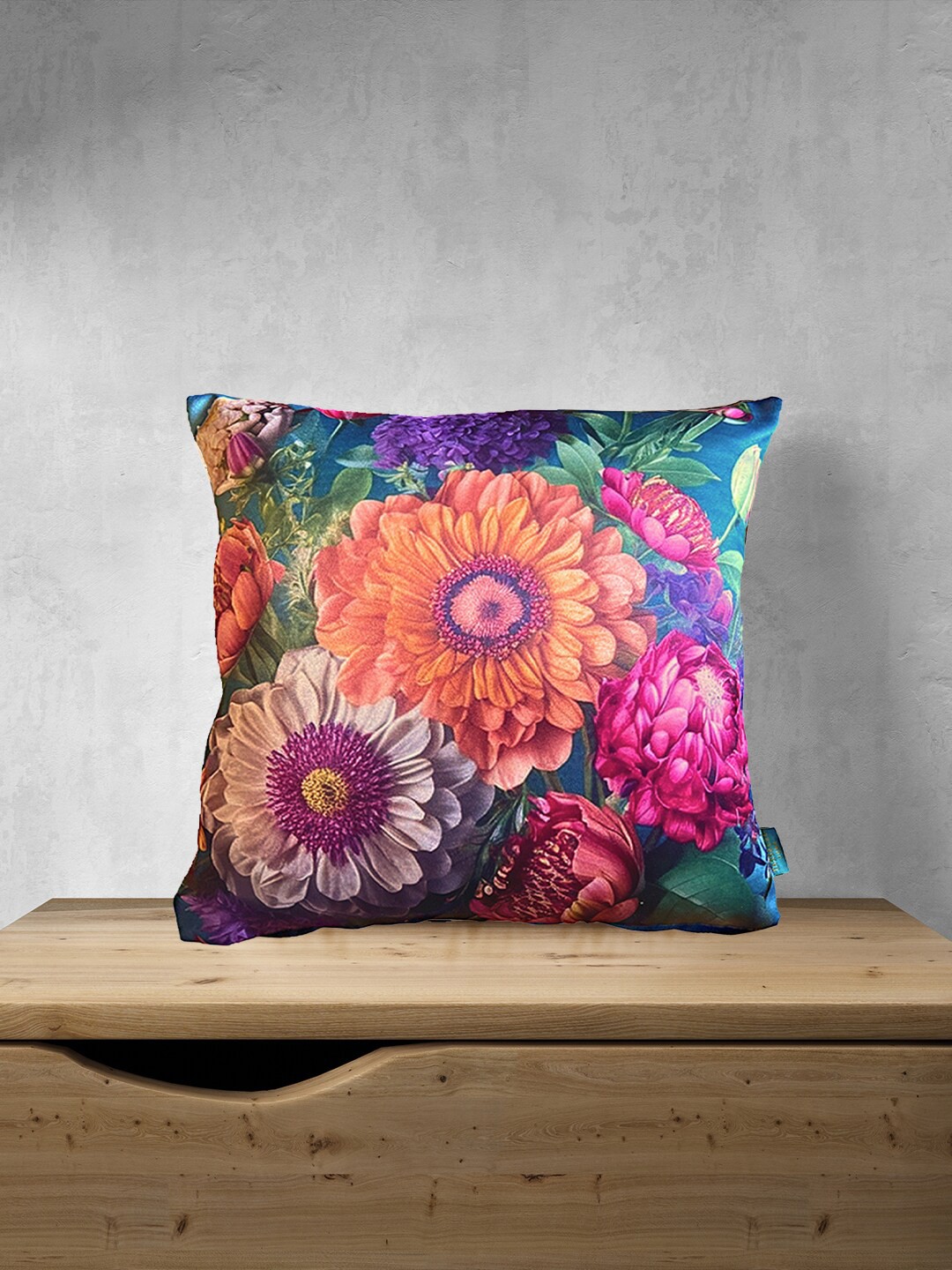 

Tasseled Home Green & Pink Floral Satin Square Cushion Cover