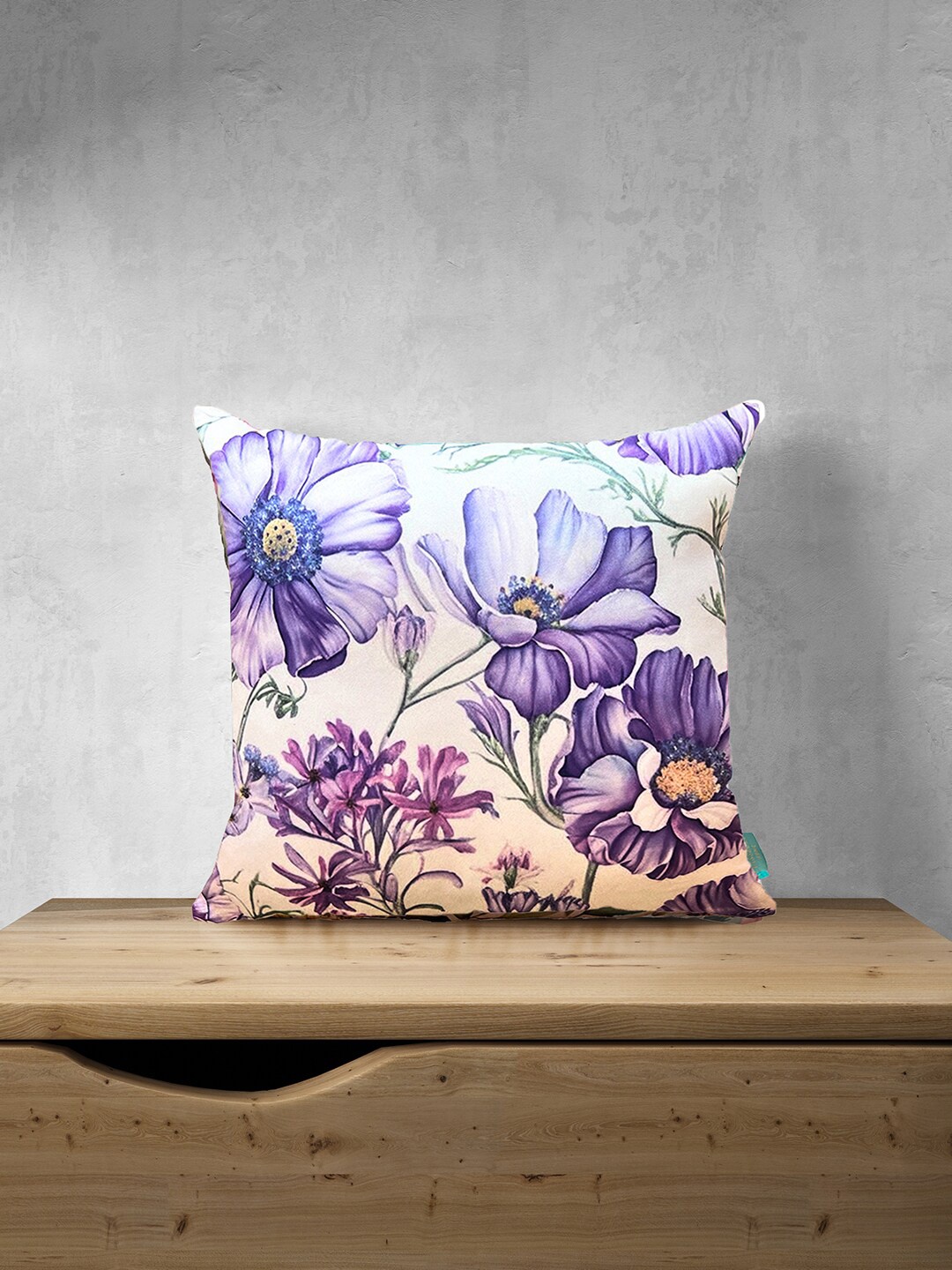 

Tasseled Home Purple & Green Floral Satin Square Cushion Cover