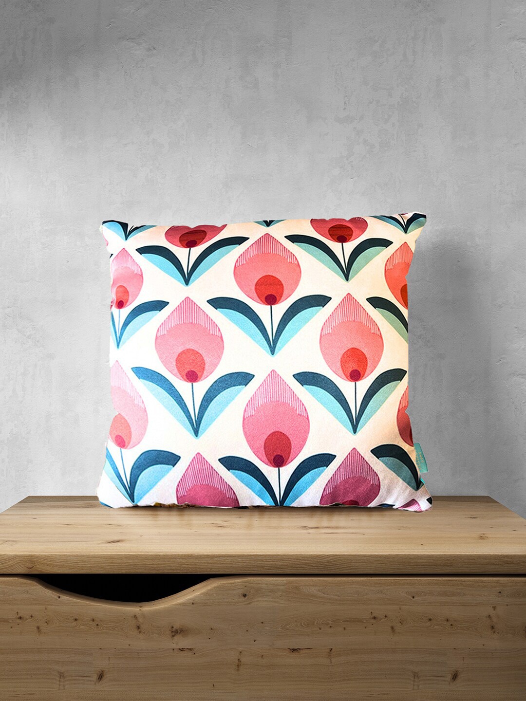 

Tasseled Home Pink & White Floral Satin Square Cushion Cover