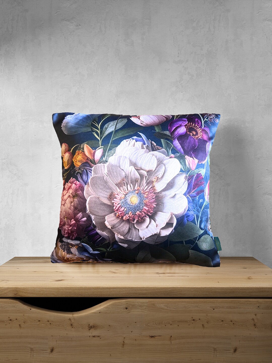 

Tasseled Home Blue & White Floral Satin Square Cushion Cover