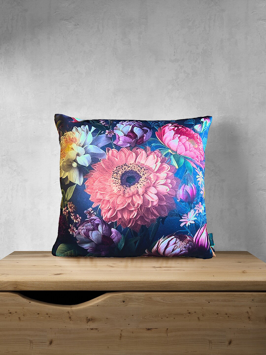 

Tasseled Home Green & Blue Floral Satin Square Cushion Cover